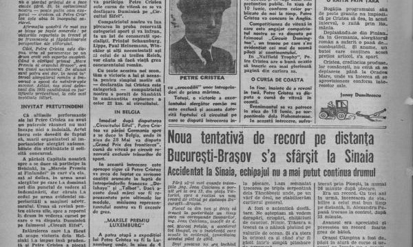 Reportaj din ziarul "UNiversul" despre cum a pierdut Jean Calcianu cursa Bucureşti-Braşov, după un accident la Sinaia