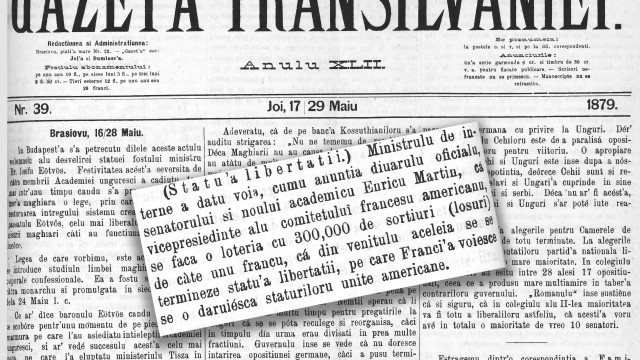Loteria pentru construirea Statuii Libertăţii, publicat în "Gazeta Transilvaniei"