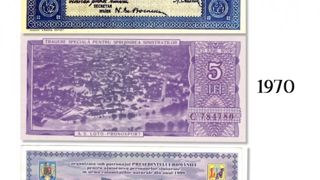 Bilete de loterie pentru ajutorarea sinistraţilor din diverse perioade