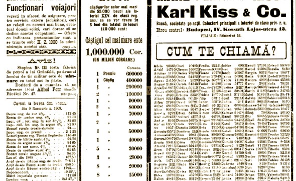 Talon de participare la Loteria Karl Kiss & co., în Gazeta de Transilvania din 29 octombrie 1909