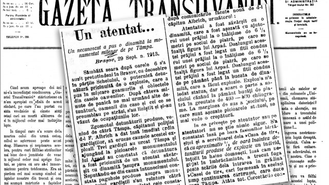 Ştirea din Gazeta Transilvaniei despre atentatul de pe Tâmpa